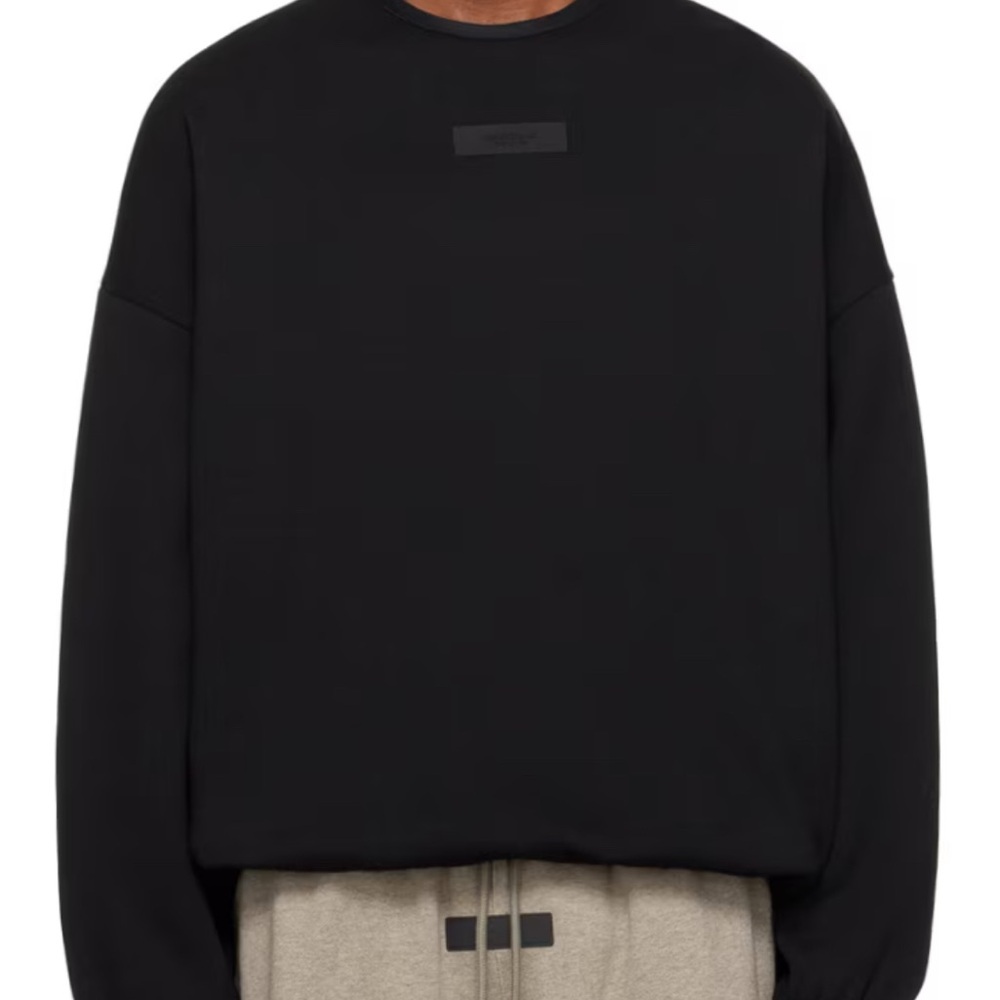Essentials Black Crewneck Sweater with Oversized Fit and Textured Surface